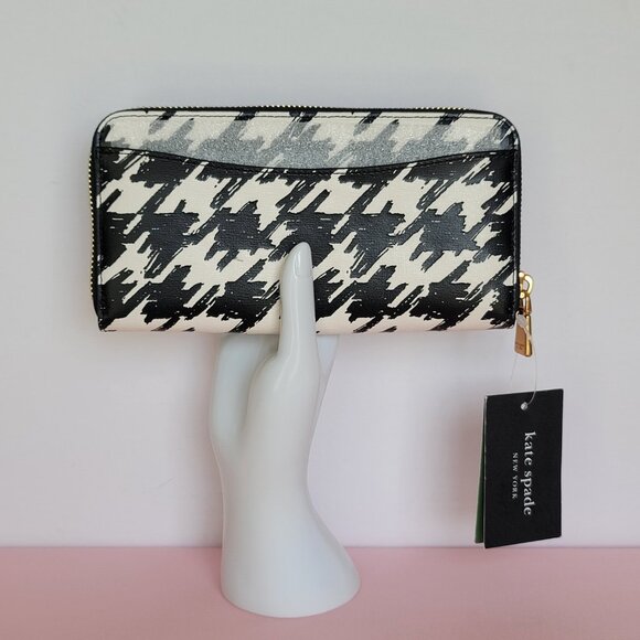 KATE SPADE Morgan Painterly Houndstooth Zip-Around Wallet- Black Multi⭐ - Picture 5 of 16